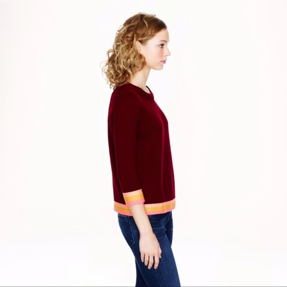 J CREW BURGUNDY TRIPLE TIPPED PULLOVER SWEATER 3 GAUGE WOOL STRIPES - Picture 2 of 8